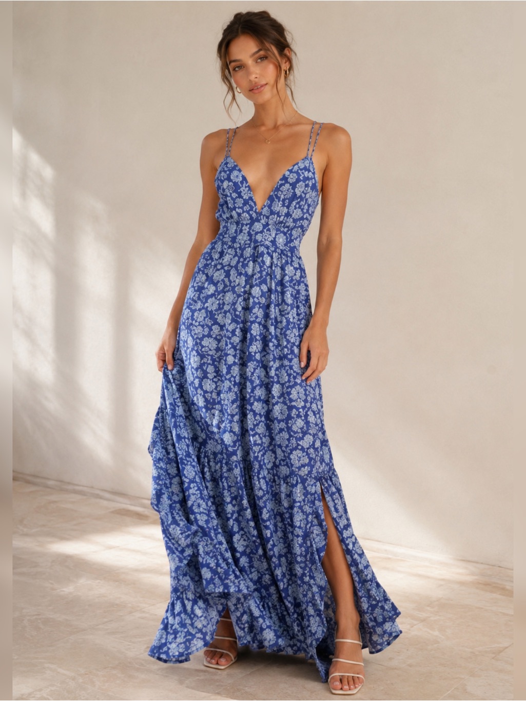 Nwt Poupette St Barth Blue Egypt Ollie Maxi Dress
